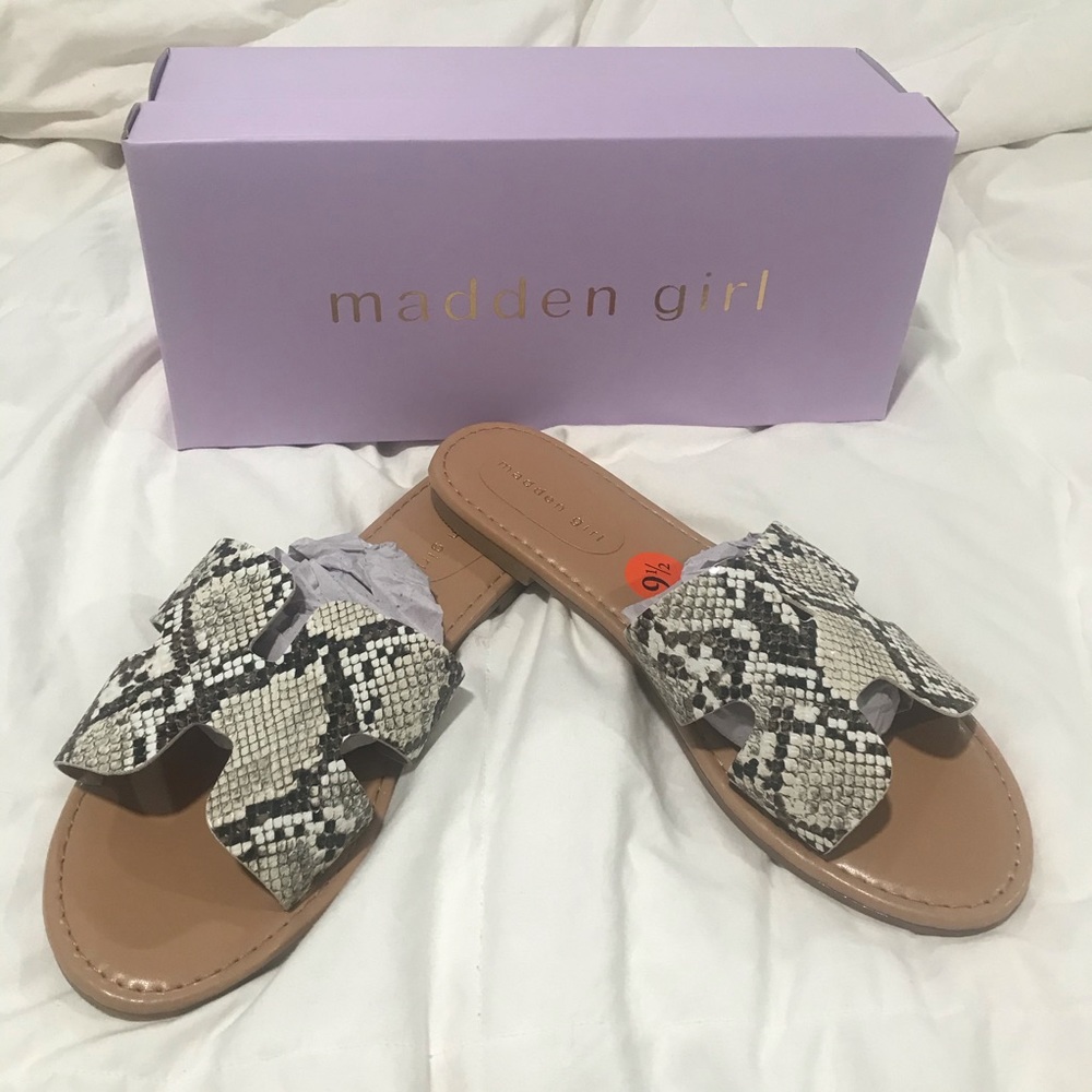 Madden girl snake skin slide on sandals